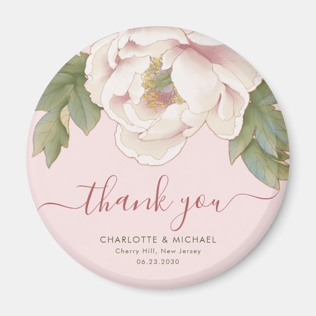 Elegant Blush Peony Floral Thank You Wedding Favou Magnet (Front)