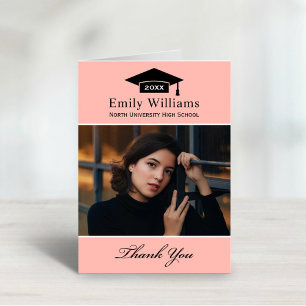 Elegant Blush Personalized Graduation Photo Thank You Card