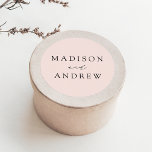 Elegant Blush Personalized Wedding Classic Round Sticker<br><div class="desc">Seal your invitation envelopes or favours with our elegant wedding stickers. The custom wedding stickers feature your names in a black calligraphy script with a blush background or colour of your choice. Design coordinates with our Modern Elegance wedding collection.</div>
