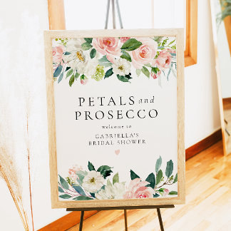 Elegant Blush Petals & Prosecco Bridal Shower Poster
