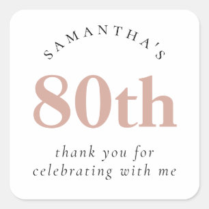 Elegant Blush Pink 80th Party Thank You Square Sticker