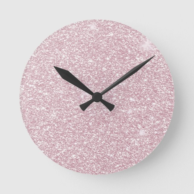 Elegant blush pink abstract trendy girly glitter round clock (Front)