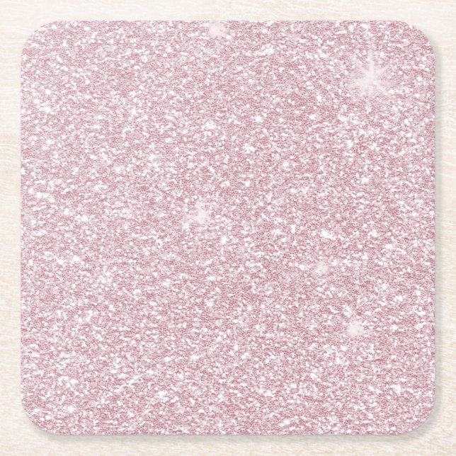 Elegant blush pink abstract trendy girly glitter square paper coaster (Front)