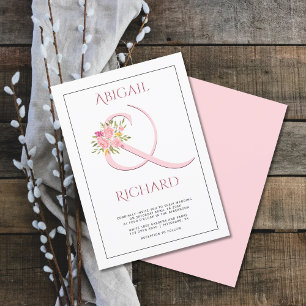 Elegant blush pink ampersand, pink roses wedding invitation