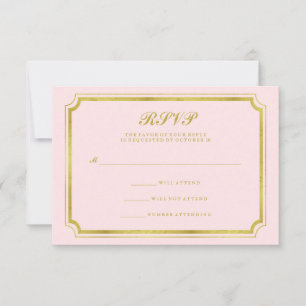 Elegant Blush Pink and Faux Gold Wedding RSVP