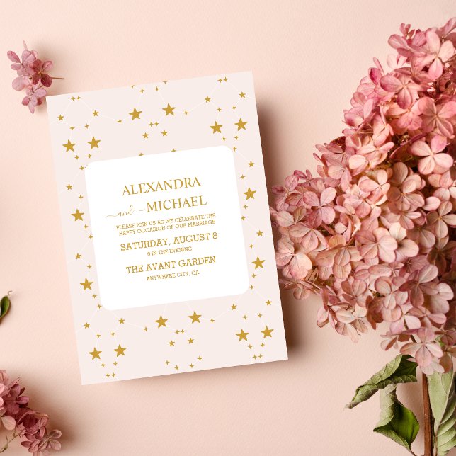 Elegant Blush Pink and Gold Celestial Wedding Invitation (Creator Uploaded)