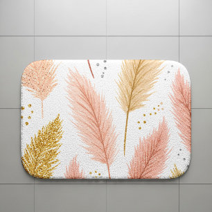 Elegant Blush Pink and Gold Glitter Pampas Grass Bath Mat