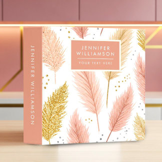 Elegant Blush Pink and Gold Glitter Pampas Grass Binder