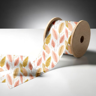 Elegant Blush Pink and Gold Glitter Pampas Grass  Satin Ribbon