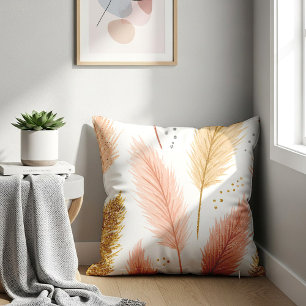Elegant Blush Pink and Gold Glitter Pampas Grass  Throw Pillow