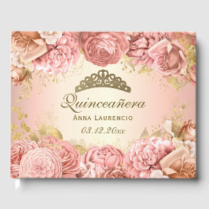 Elegant Blush Pink and Gold Quinceanera Custom Guest Book