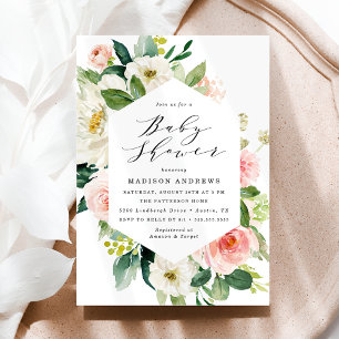 Elegant Blush Pink and White Floral Baby Shower Invitation