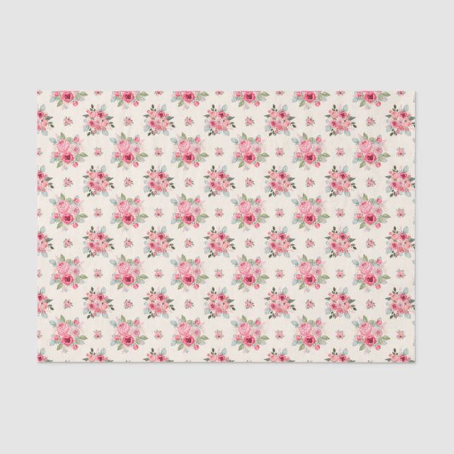 Elegant Blush Pink And White Rose Floral Pattern Tissue Paper (Front)