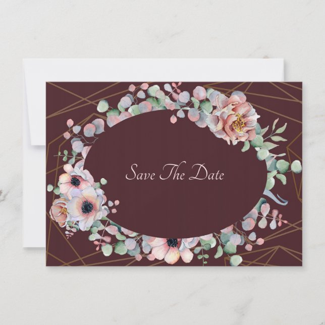 Elegant Blush Pink Anemone Floral Geometric Frames Save The Date (Front)