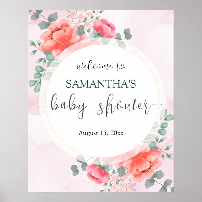 Elegant Blush pink baby shower welcome sign  (Front)