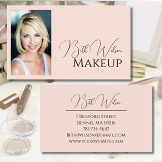 Elegant Blush Pink Beauty Business Makeup Photo Card