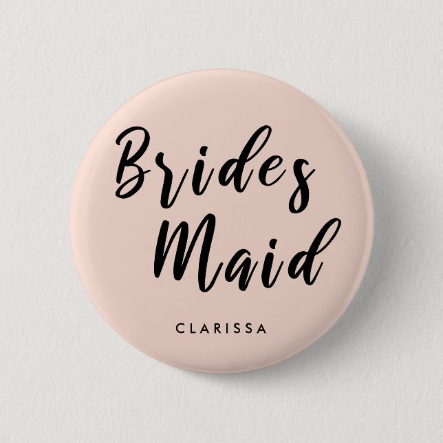 Elegant blush pink & black bridesmaid 2 inch round button (Front)