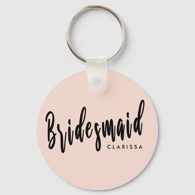 Elegant blush pink & black bridesmaid keychain (Front)