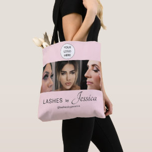Elegant Blush Pink Black Script 3 Photo Lashes Tote Bag