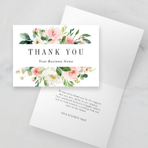 Elegant Blush Pink Bloom Business Folded Thank You Card