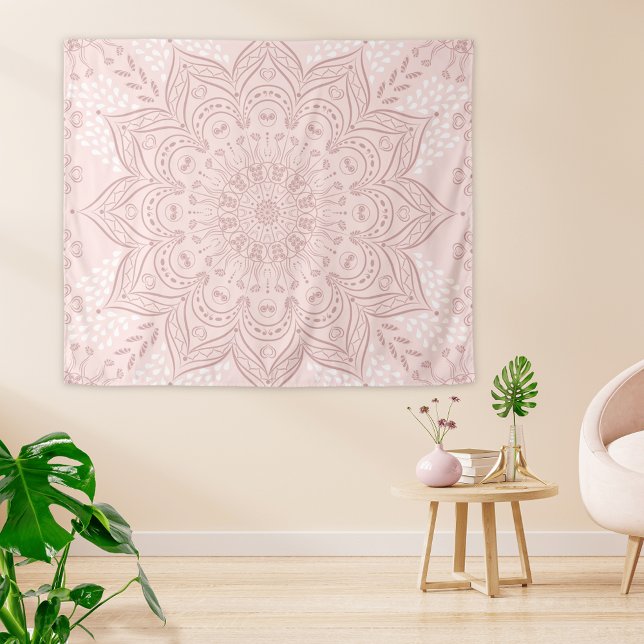 Elegant Blush Pink Boho Mandala Girly Tapestry (Elegant Boho Blush Pink Tapestry with Mandala Pattern)
