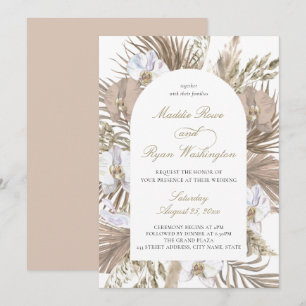 Elegant Blush Pink Boho Pampas Floral Arch Wedding Invitation