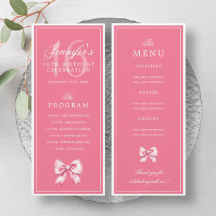 Elegant Blush Pink Bow 16th Birthday Program Menu