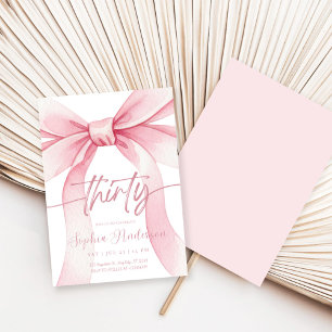 Elegant Blush Pink Bow 30th Birthday Invitation