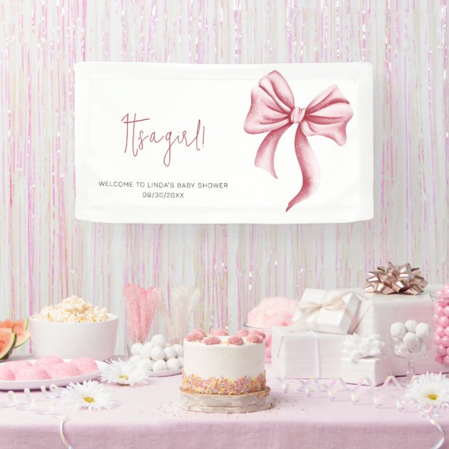 Elegant Blush Pink Bow Baby Shower Banner (Party)