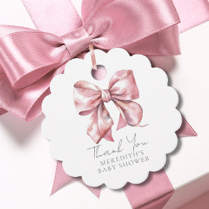 Elegant Blush Pink Bow Baby Shower Favour Tags