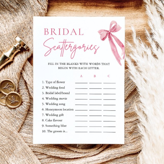 Elegant Blush Pink Bow Bridal Scattergories Game Invitation (Elegant Blush Pink Bow Bridal Scattergories Game)