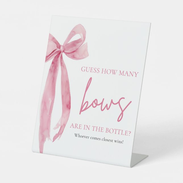 Elegant Blush Pink Bow Guess How Many Bows Game Pedestal Sign (Front)
