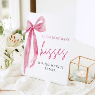 Elegant Blush Pink Bow Guess How Many Kisses Game Pedestal Sign