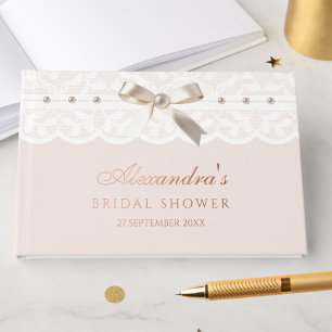 Elegant Blush Pink Bow Lace Bridal Shower Guest Book