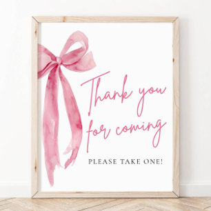 Elegant Blush Pink Bow Thank You For Coming Sign