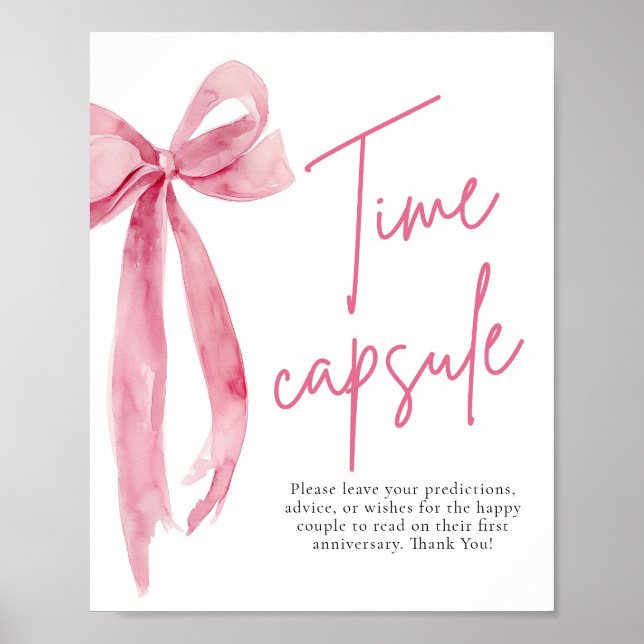 Elegant Blush Pink Bow Time Capsule Game Sign (Front)