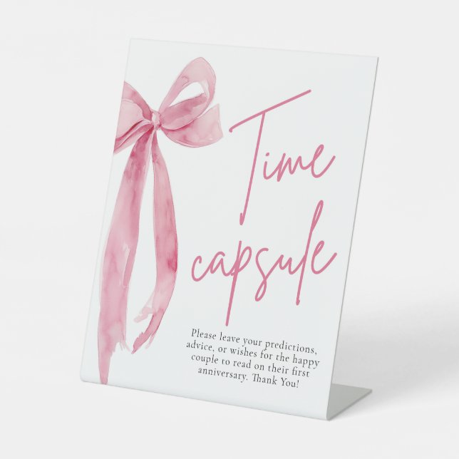 Elegant Blush Pink Bow Time Capsule Game Sign (Front)