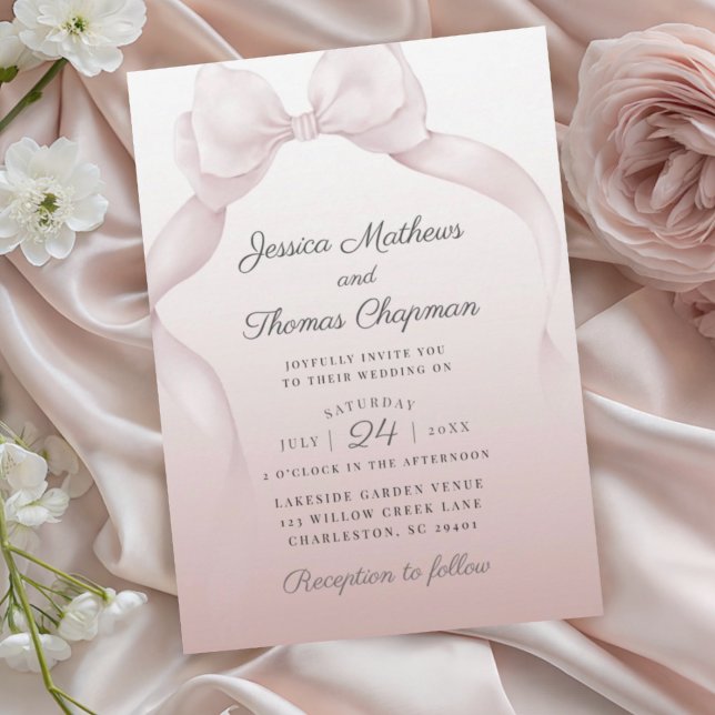 Elegant Blush Pink Bow Wedding Invitation (Creator Uploaded)