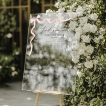 Elegant Blush Pink Bow Wedding Seating Acrylic