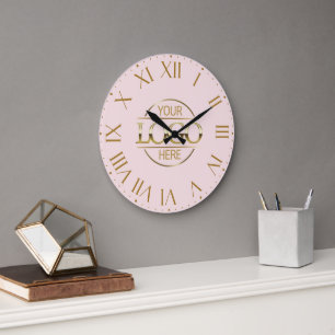 Elegant Blush Pink Branded Company Business Logo Large Clock
