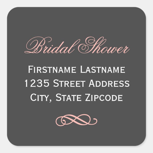 Elegant Blush Pink Bridal Shower Return Address Square Sticker (Front)