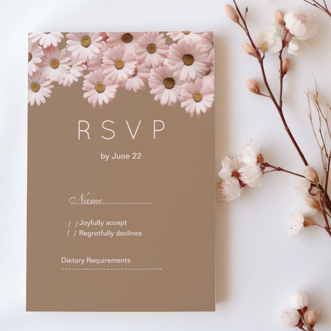 Elegant blush pink brown daisies floral RSVP Invitation (Elegant blush pink brown daisies floral RSVP)