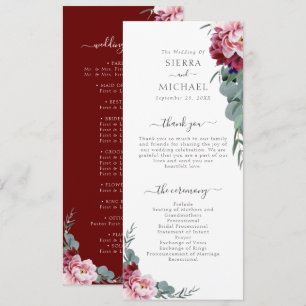 Elegant Blush Pink Burgundy Floral Foliage Wedding Program