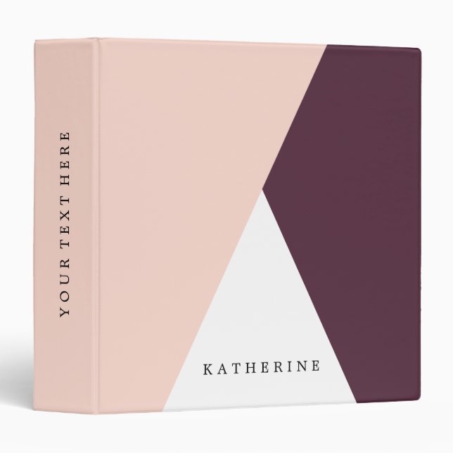 Elegant blush pink & burgundy geometric triangles binder (Front/Spine)