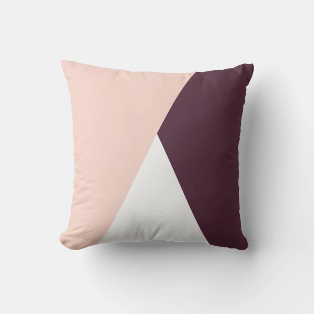Elegant blush pink & burgundy geometric triangles throw pillow (Front)
