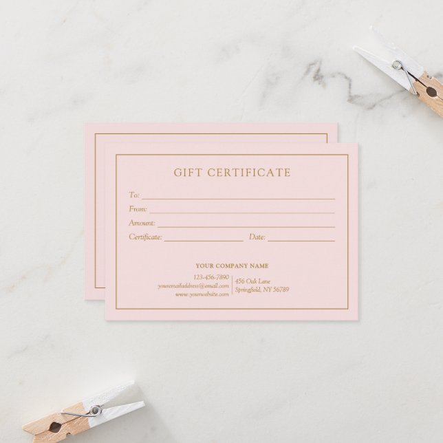 Elegant Blush Pink Business Logo Gift Certificate (Front/Back In Situ)