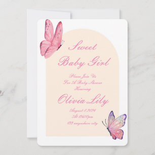 ELEGANT BLUSH PINK BUTTERFLIES BABY GIRL SHOWER INVITATION