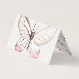 Elegant Blush Pink Butterfly Folded Place Card