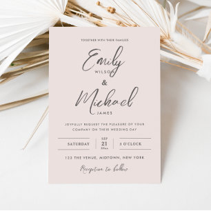 Elegant Blush Pink Calligraphy Minimal Wedding Invitation
