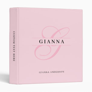 Elegant Blush Pink Calligraphy Split Monogram Binder